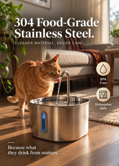 Pawqua™ 2.2L Stainless Steel Fountain + 2-Month Filter Kit