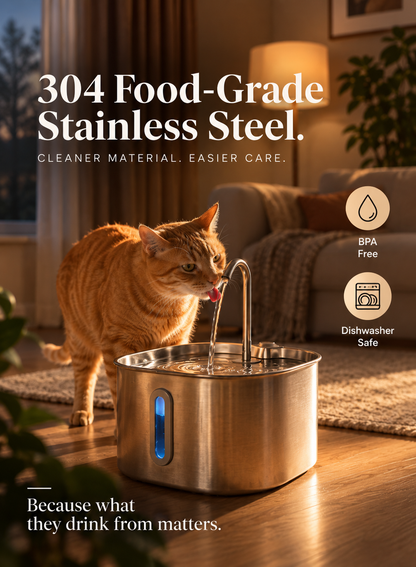 Pawqua™ 2.2L Stainless Steel Fountain + 2-Month Filter Kit