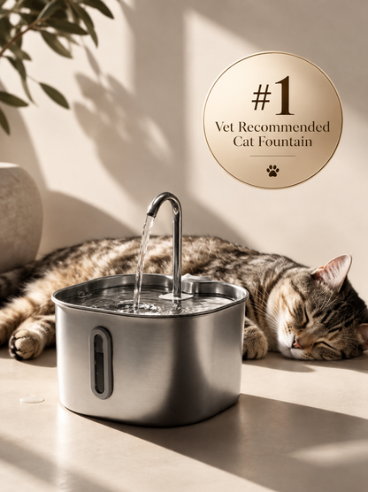 Pawqua™ 2.2L Stainless Steel Fountain + 2-Month Filter Kit